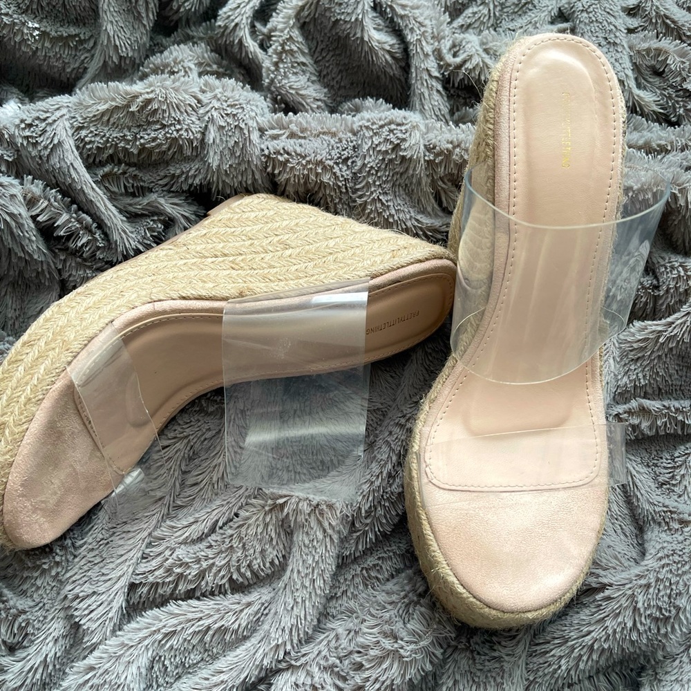 Pretty Little Things clear/nude wedges 9